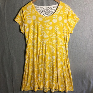 Womens Bobbie Brooks Dress Floral Embroidery Lace Yellow White Casual
